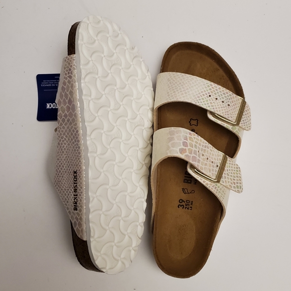 Birkenstock Arizona Shiny Snake Cream Sandals - Picture 5 of 6